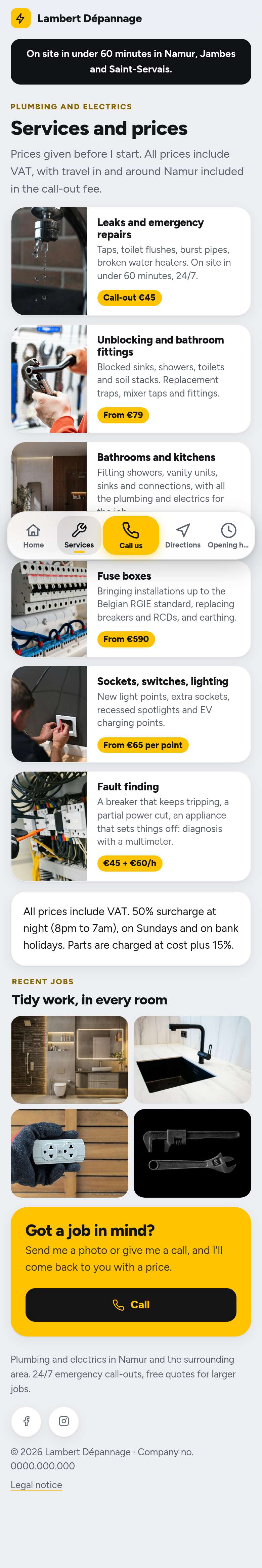 The “Services” page of the Dock design on a phone, part 1 of 1