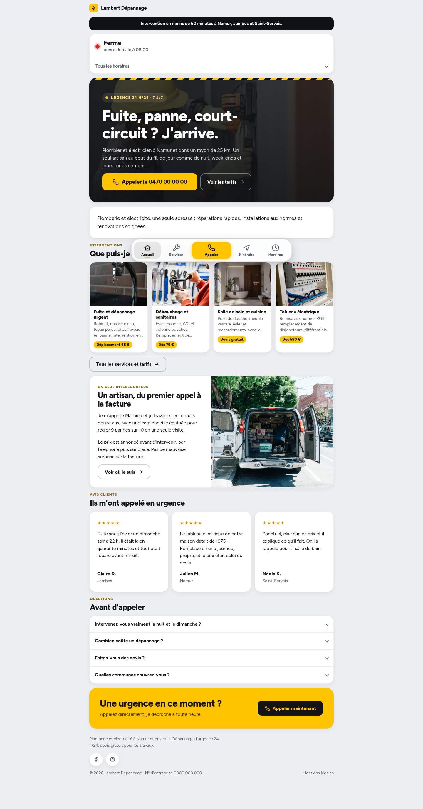 La page « Accueil » du modèle Dock sur un ordinateur
