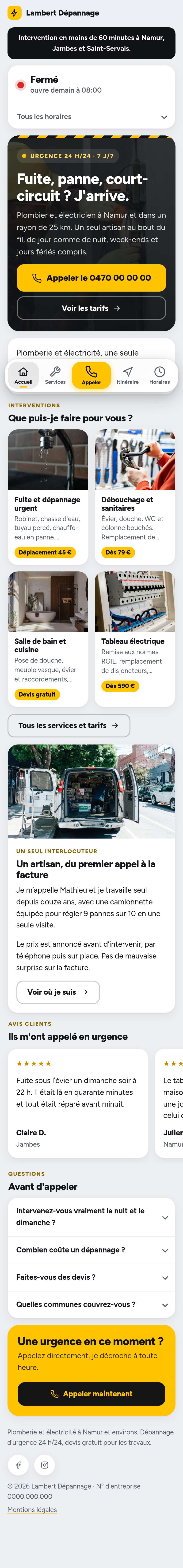 La page « Accueil » du modèle Dock sur un téléphone, partie 1 sur 2