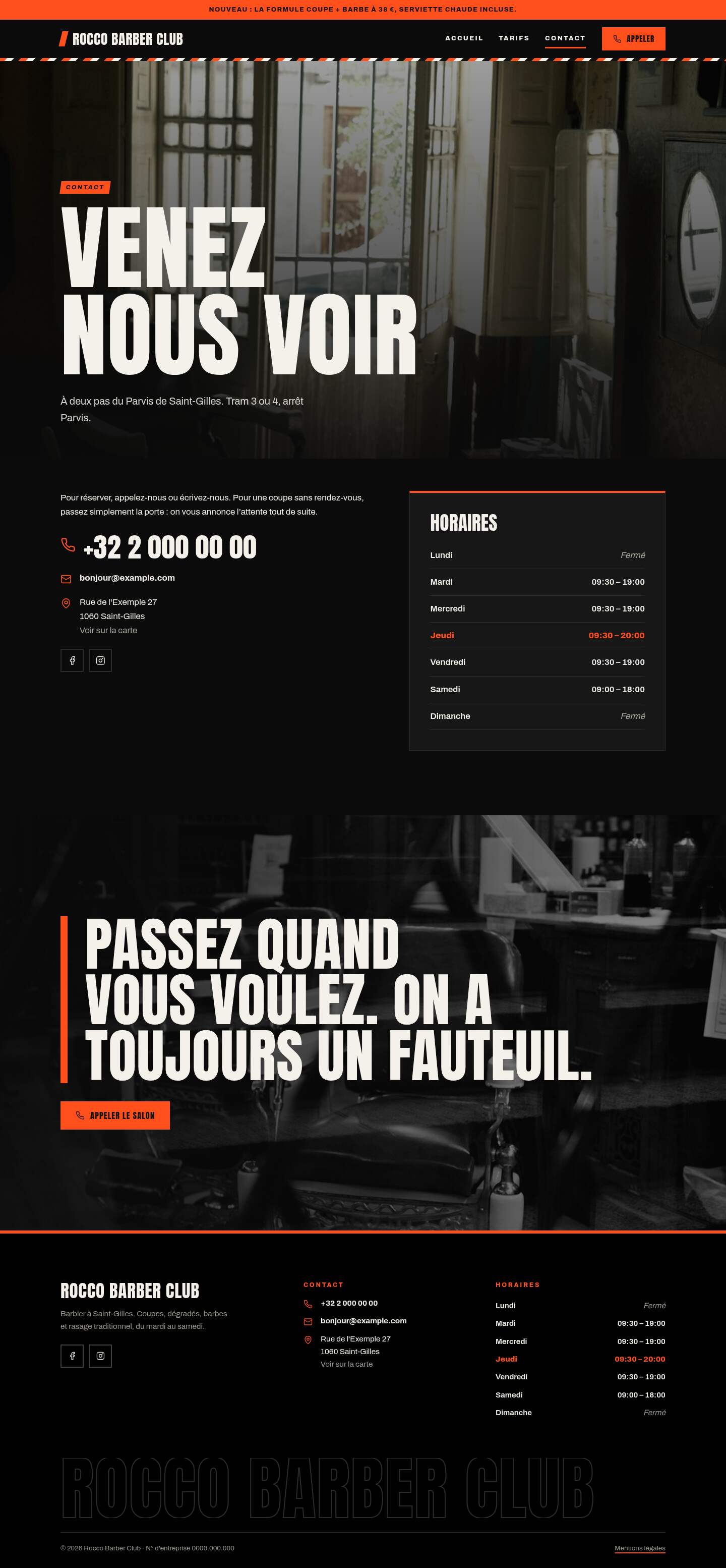 La page « Contact » du modèle Edge sur un ordinateur