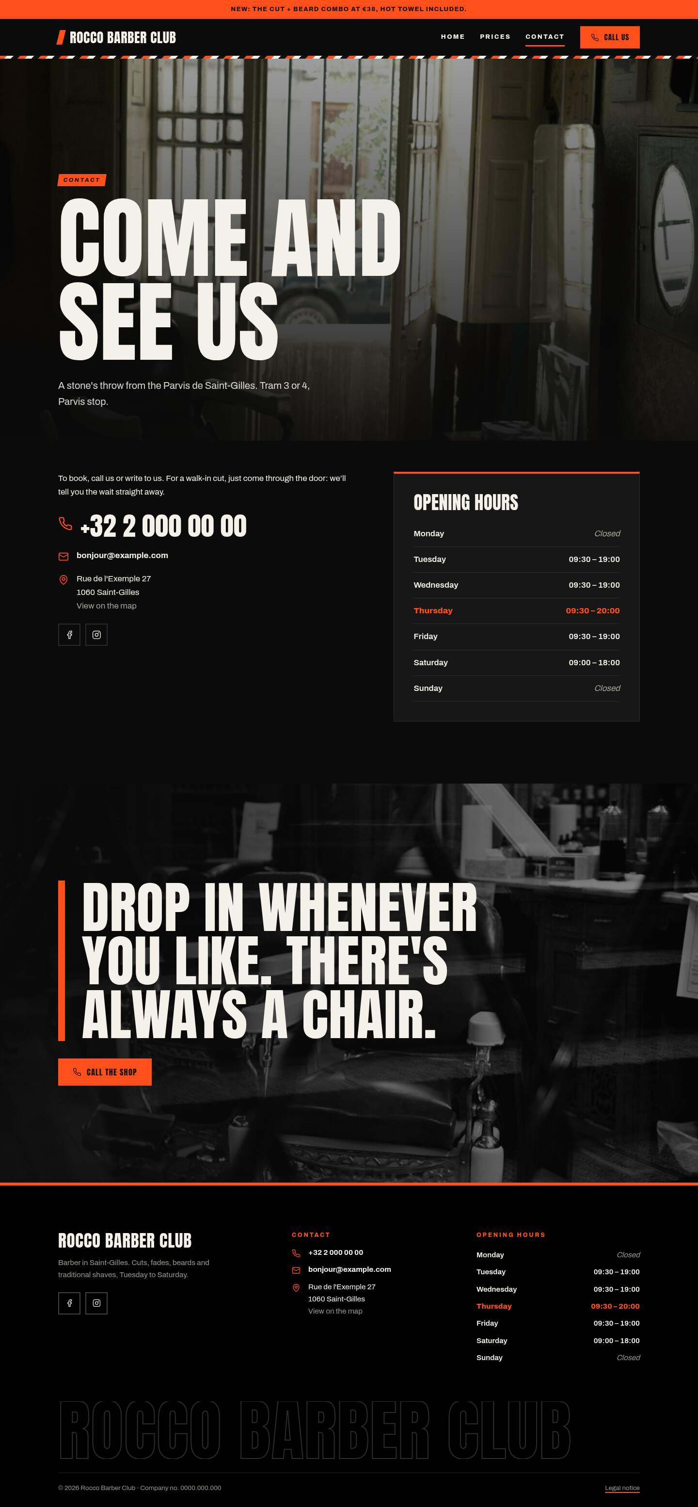 The “Contact” page of the Edge design on a computer