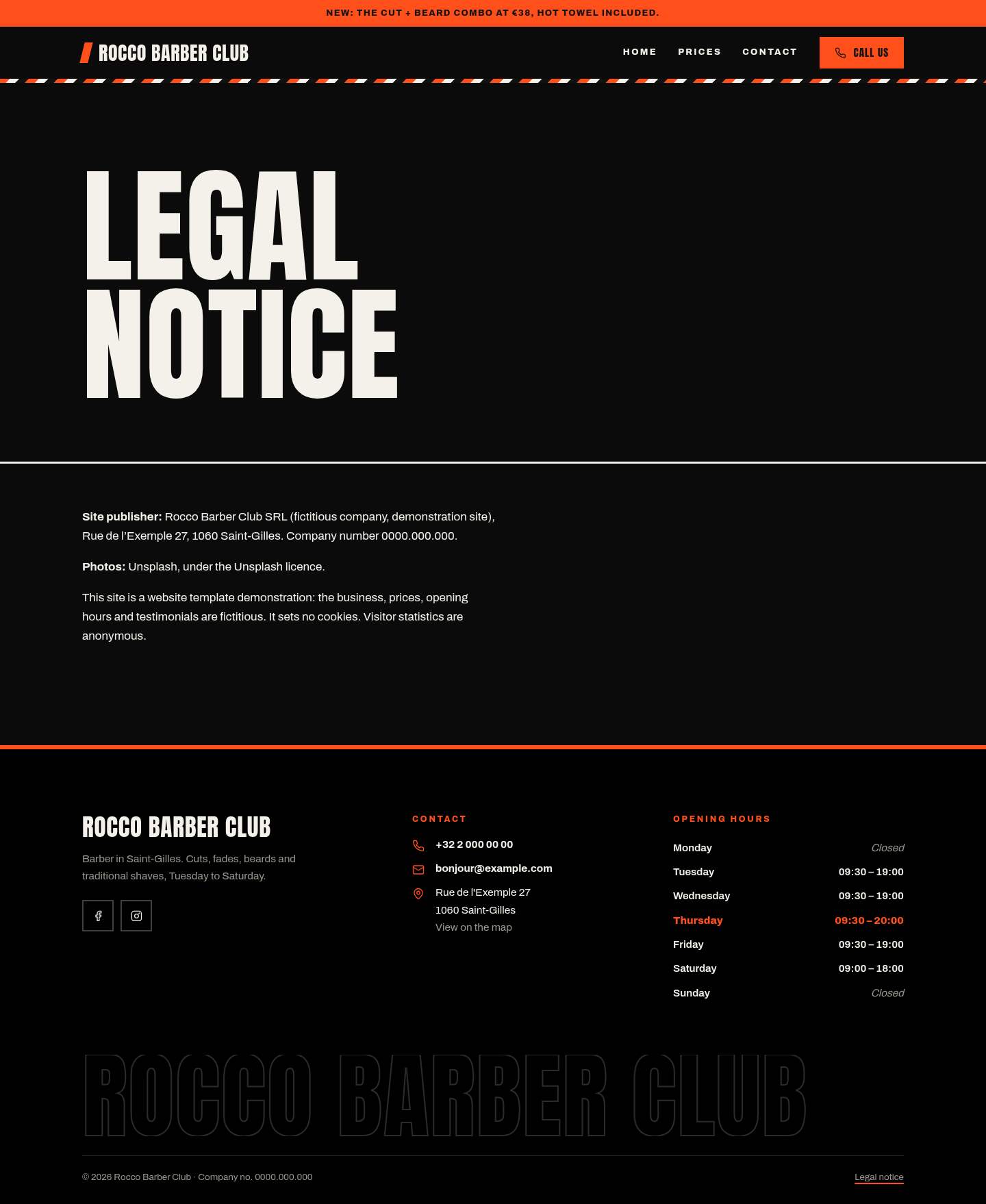 The “Legal notice” page of the Edge design on a computer