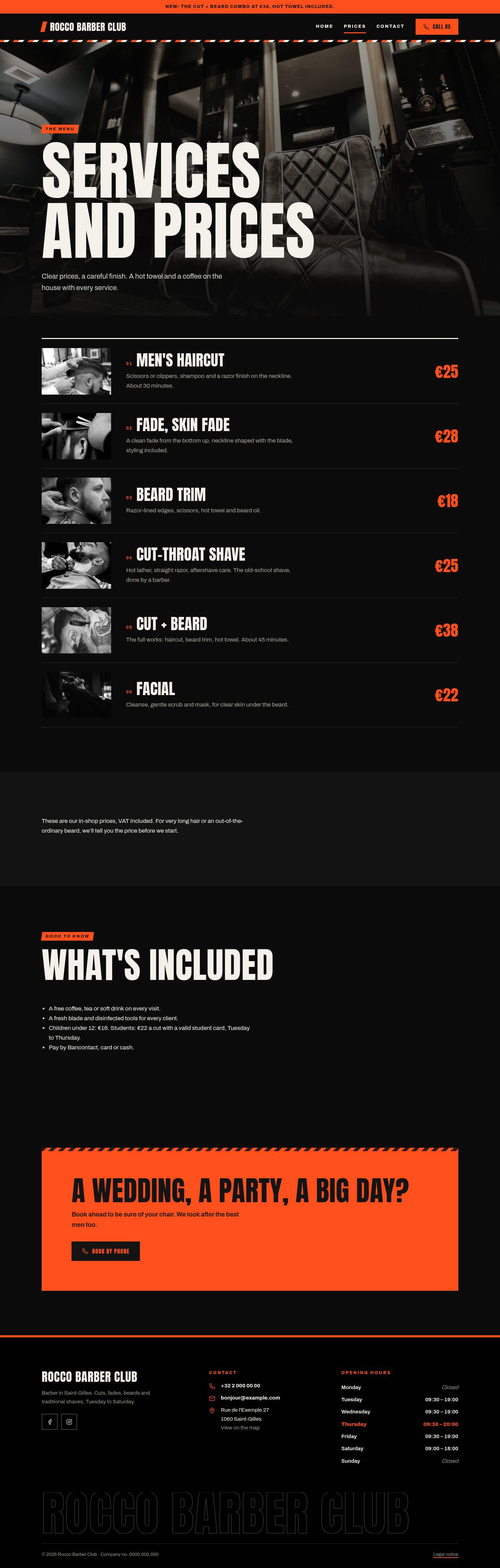 The “Prices” page of the Edge design on a computer