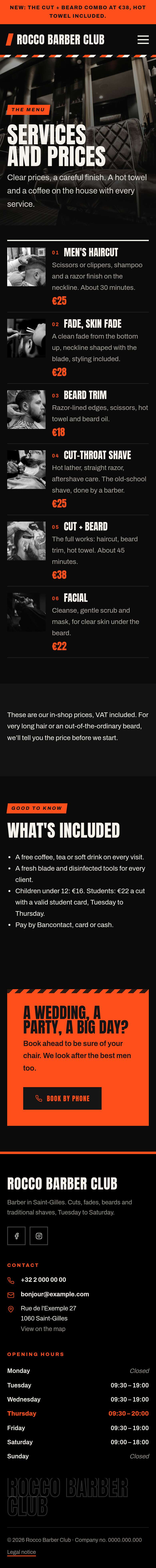 The “Prices” page of the Edge design on a phone, part 1 of 2