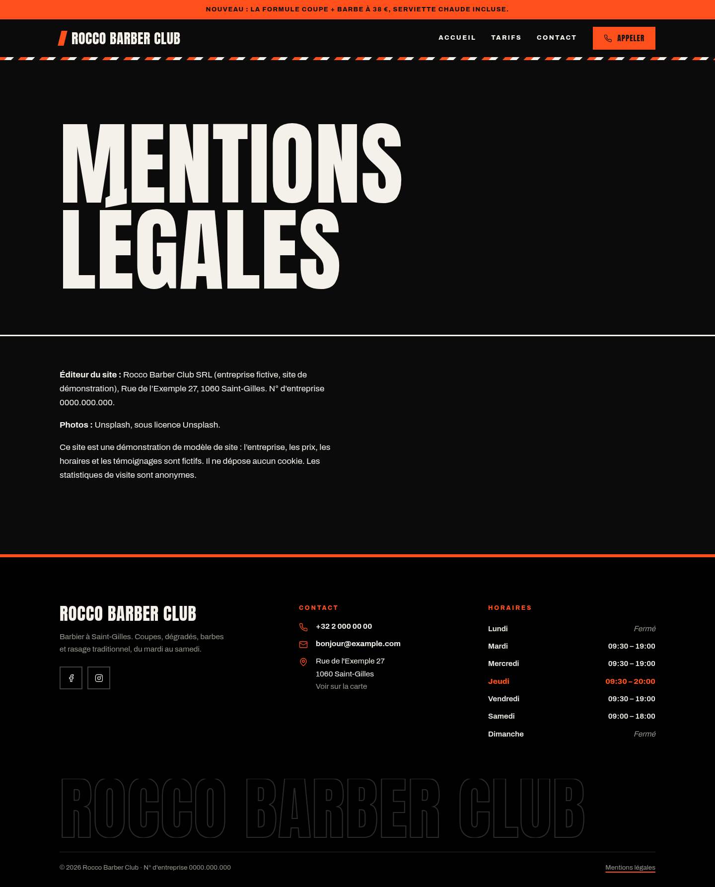 La page « Mentions légales » du modèle Edge sur un ordinateur