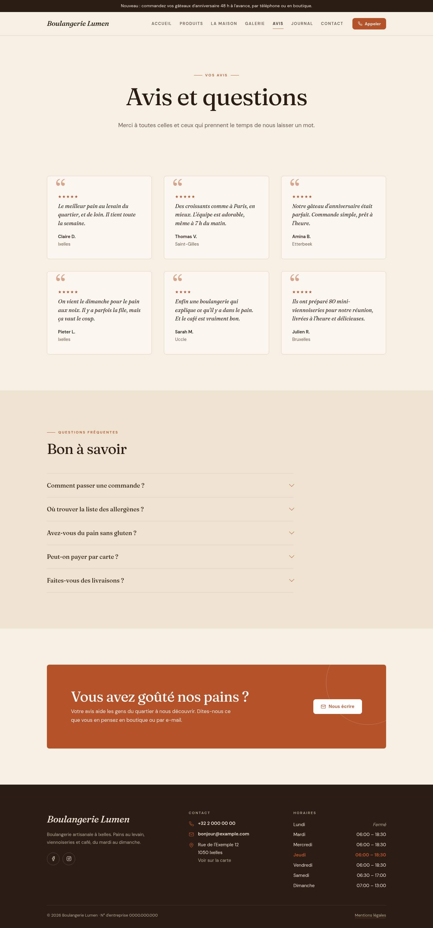 La page « Avis » du modèle Hearth sur un ordinateur