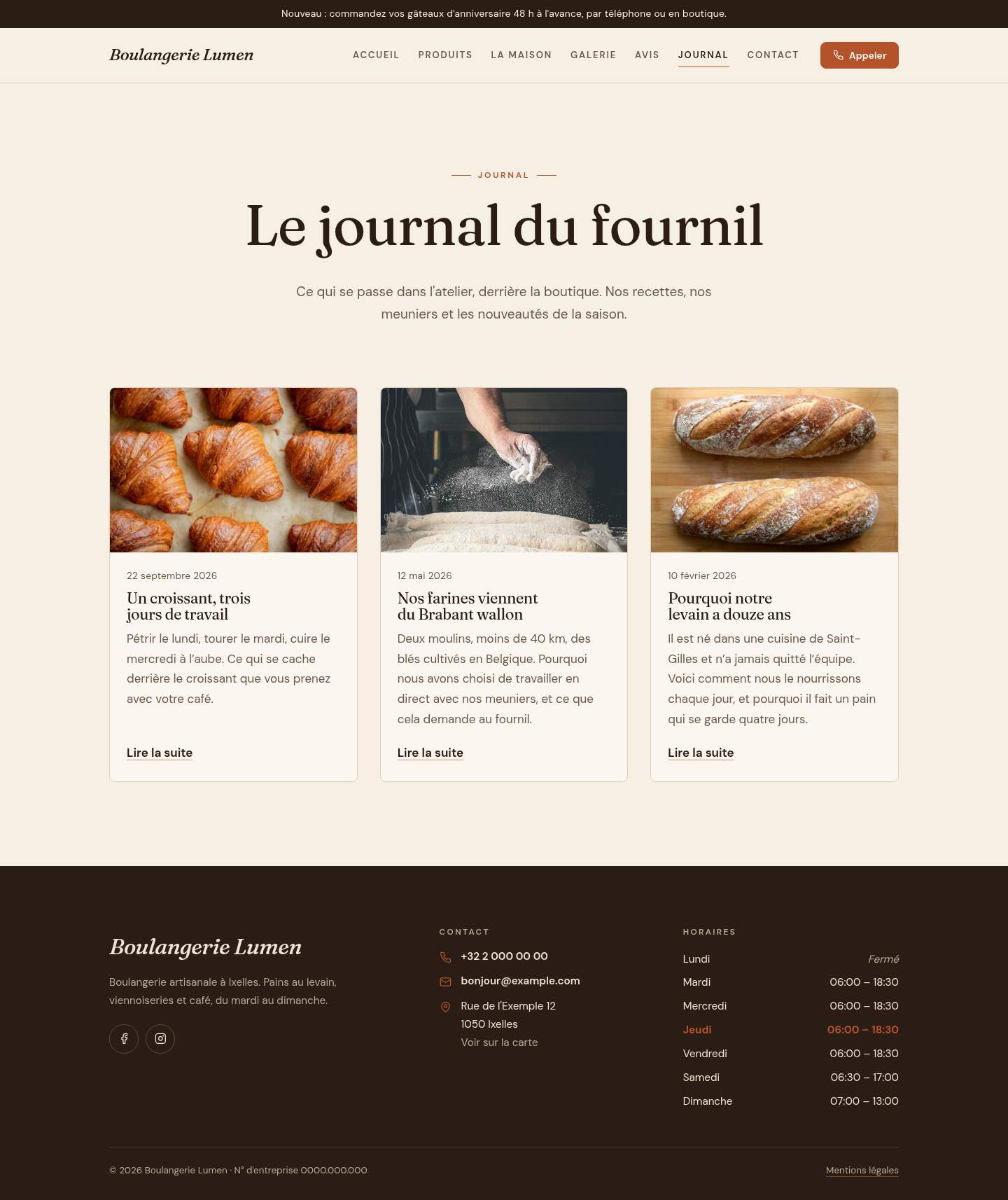 La page « Journal » du modèle Hearth sur un ordinateur
