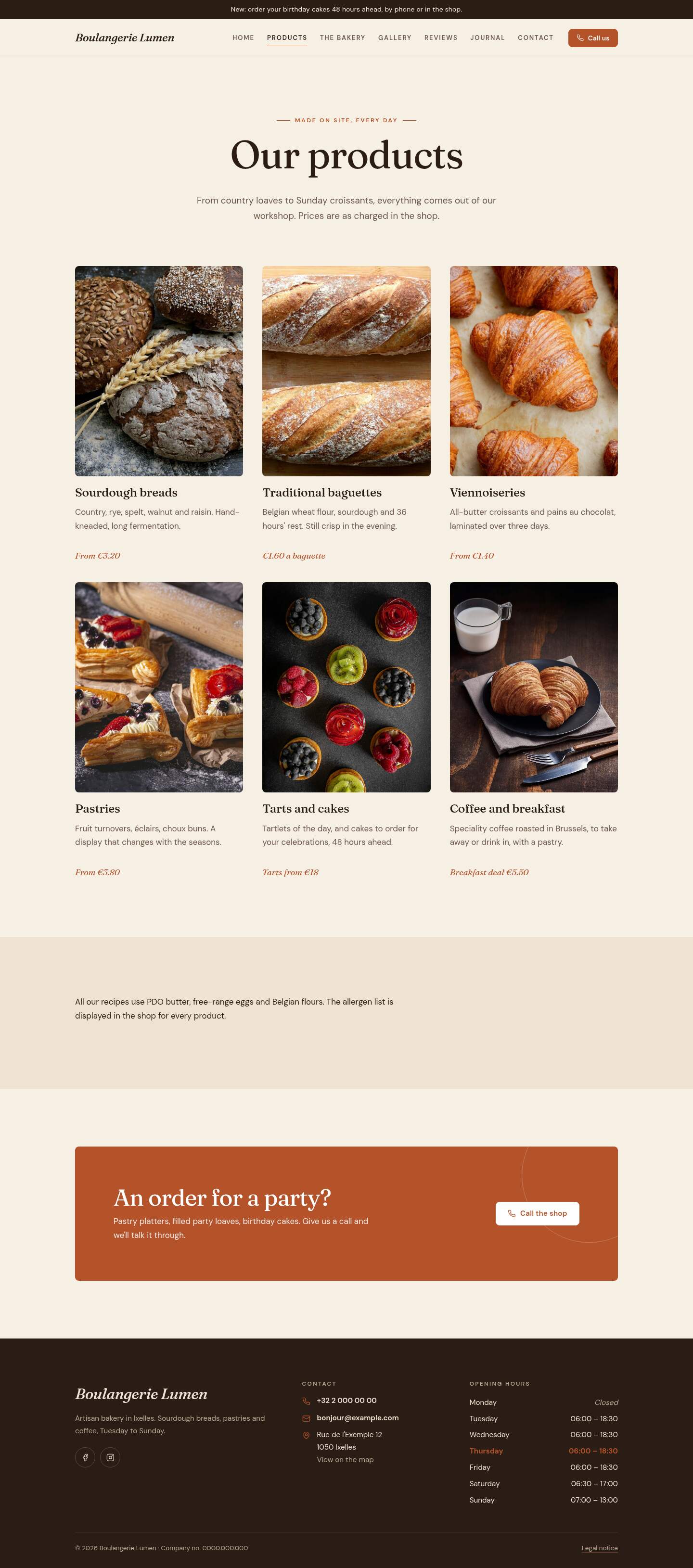 The “Products” page of the Hearth design on a computer
