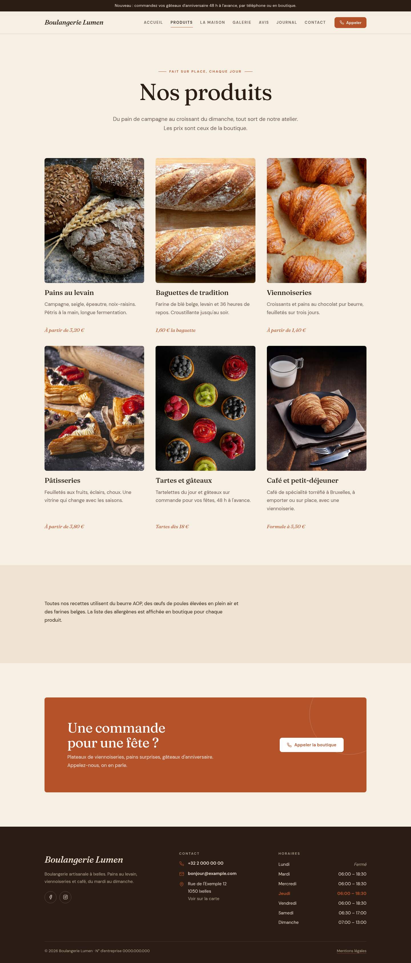 La page « Produits » du modèle Hearth sur un ordinateur