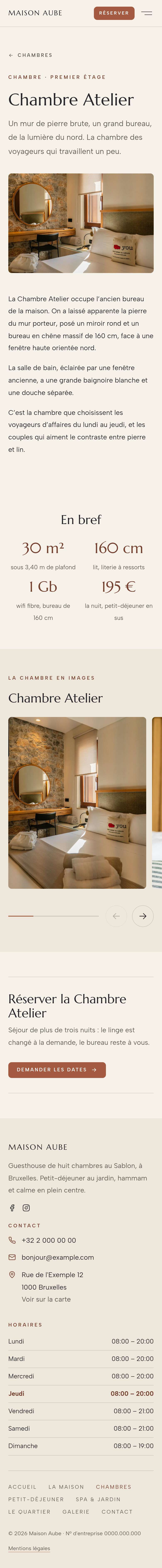 La page « Chambre Atelier » du modèle Horizon sur un téléphone, partie 1 sur 2