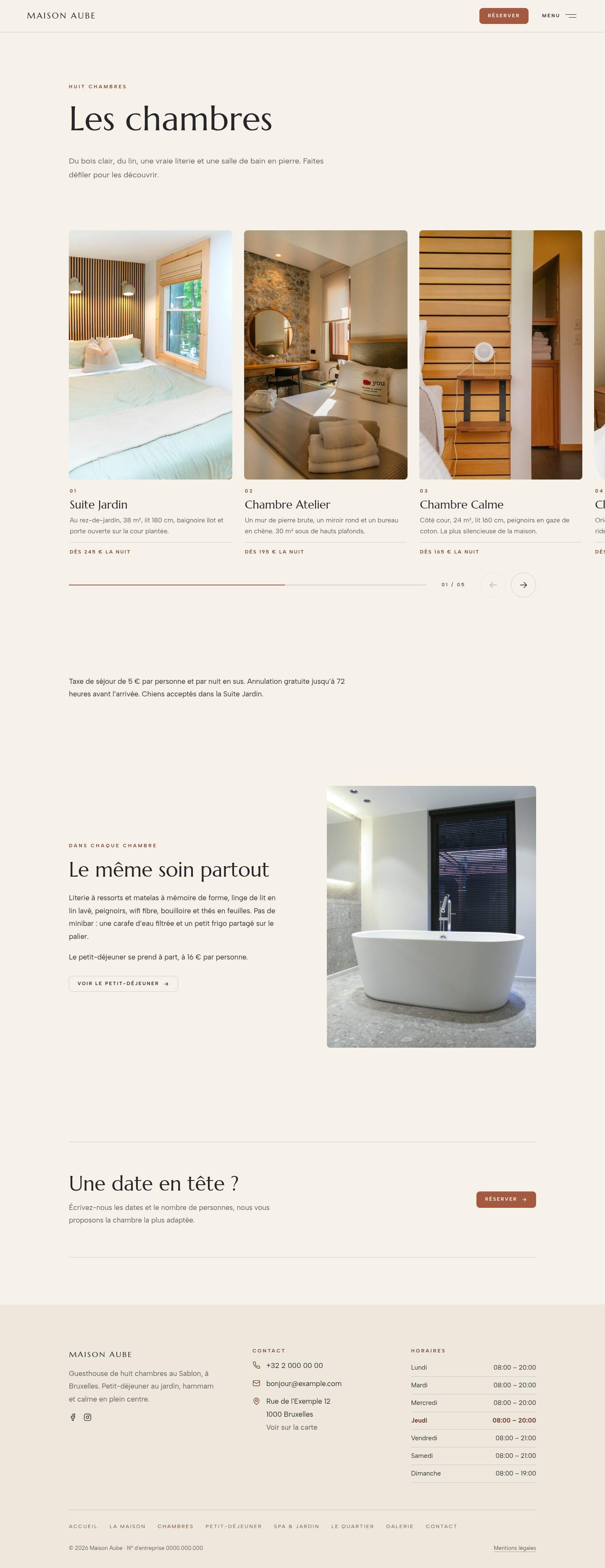 La page « Chambres » du modèle Horizon sur un ordinateur