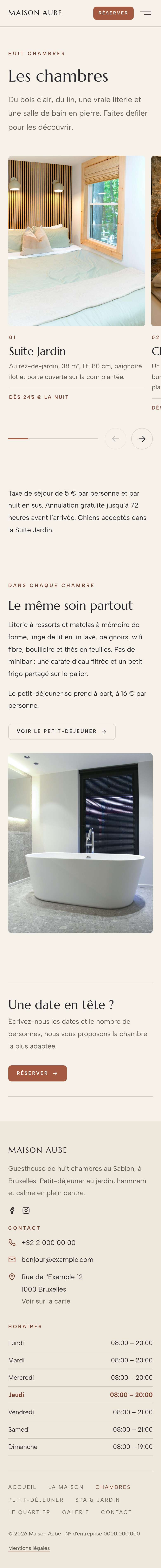 La page « Chambres » du modèle Horizon sur un téléphone, partie 1 sur 2