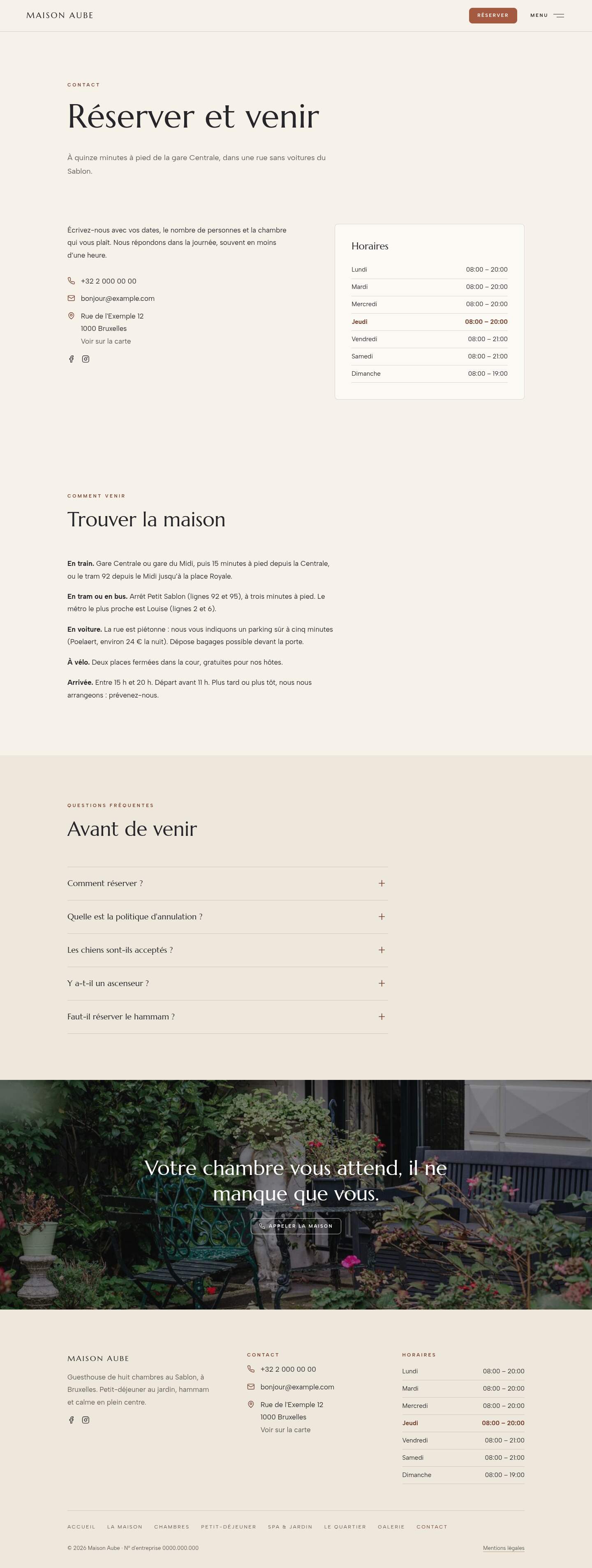 La page « Contact » du modèle Horizon sur un ordinateur