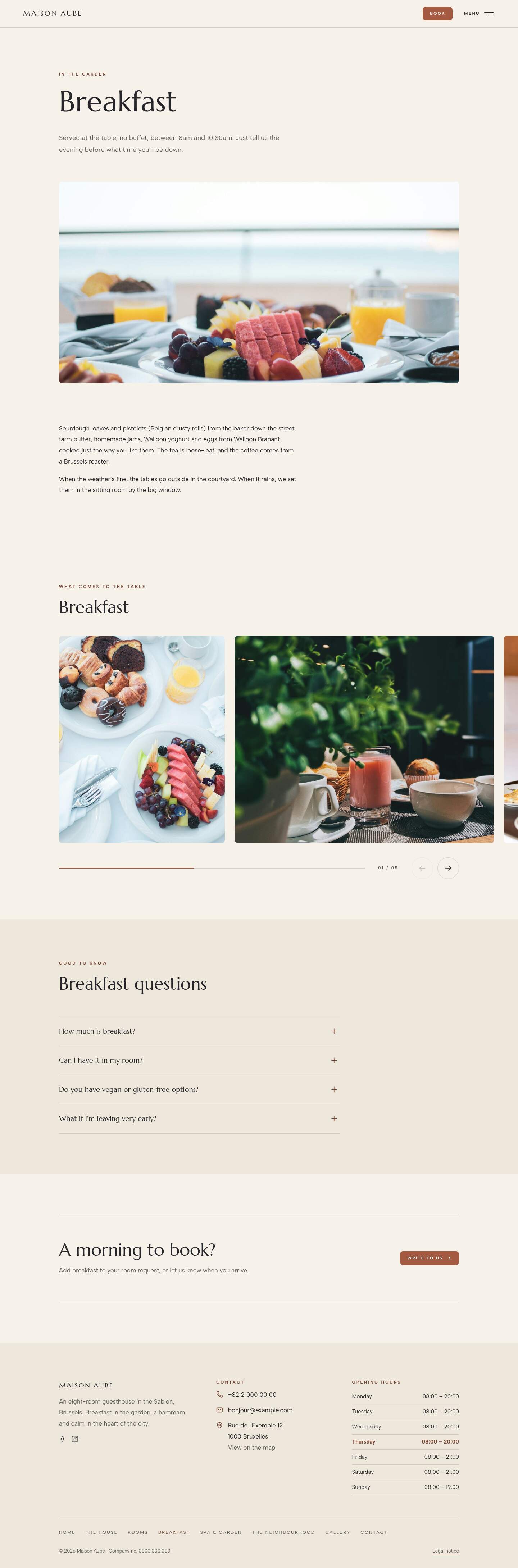 The “Breakfast” page of the Horizon design on a computer