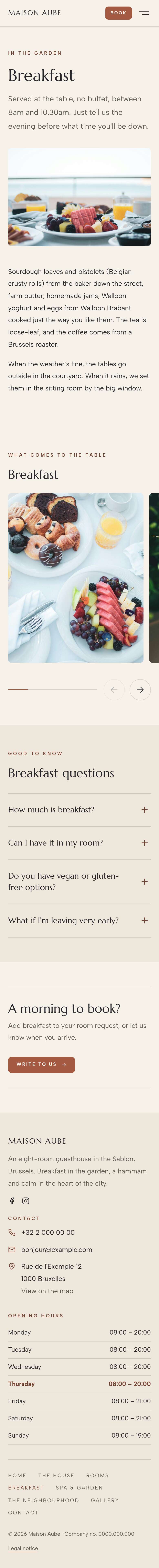 The “Breakfast” page of the Horizon design on a phone, part 1 of 2