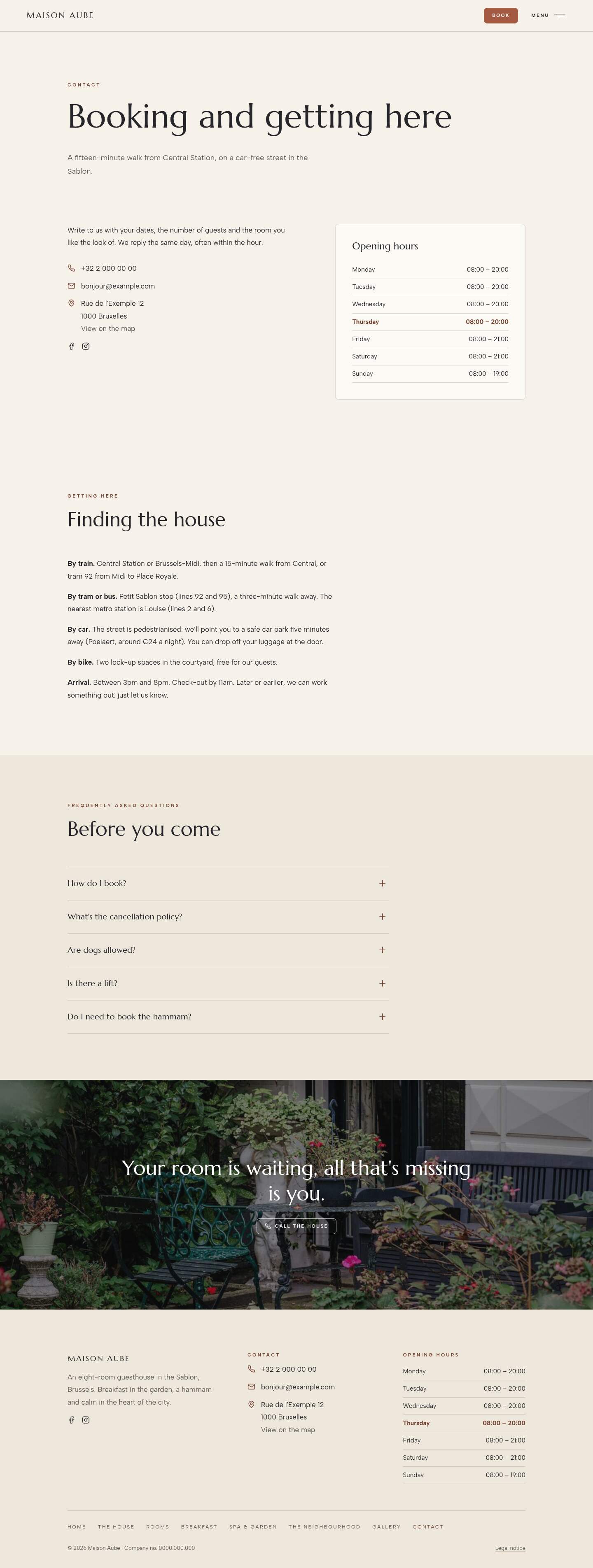 The “Contact” page of the Horizon design on a computer