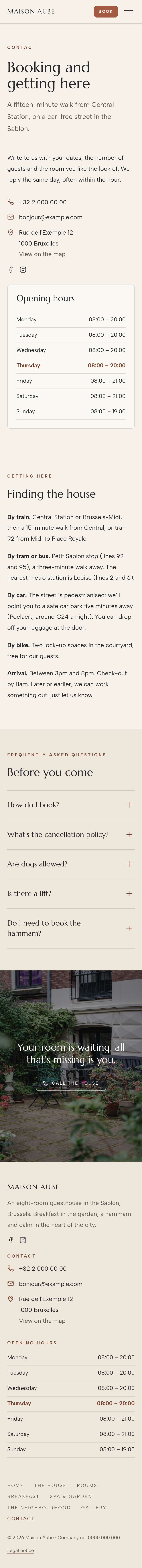 The “Contact” page of the Horizon design on a phone, part 1 of 2