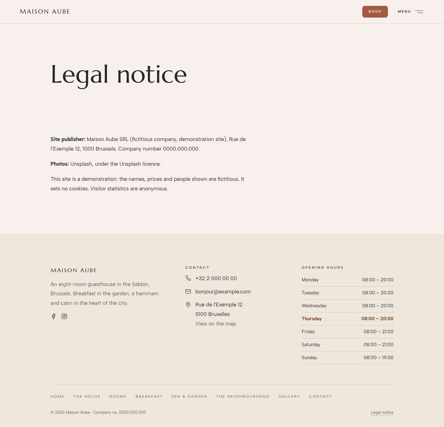 The “Legal notice” page of the Horizon design on a computer