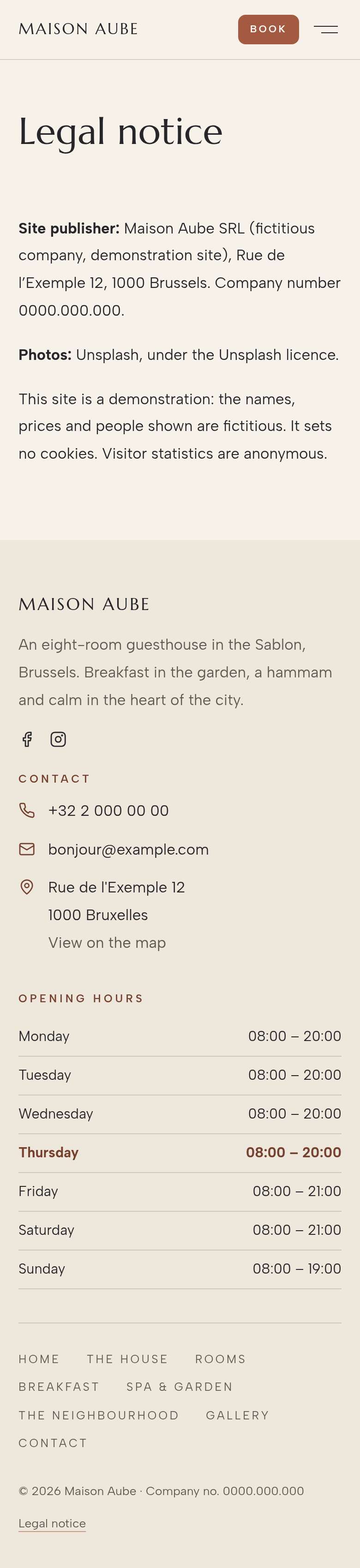 The “Legal notice” page of the Horizon design on a phone, part 1 of 1