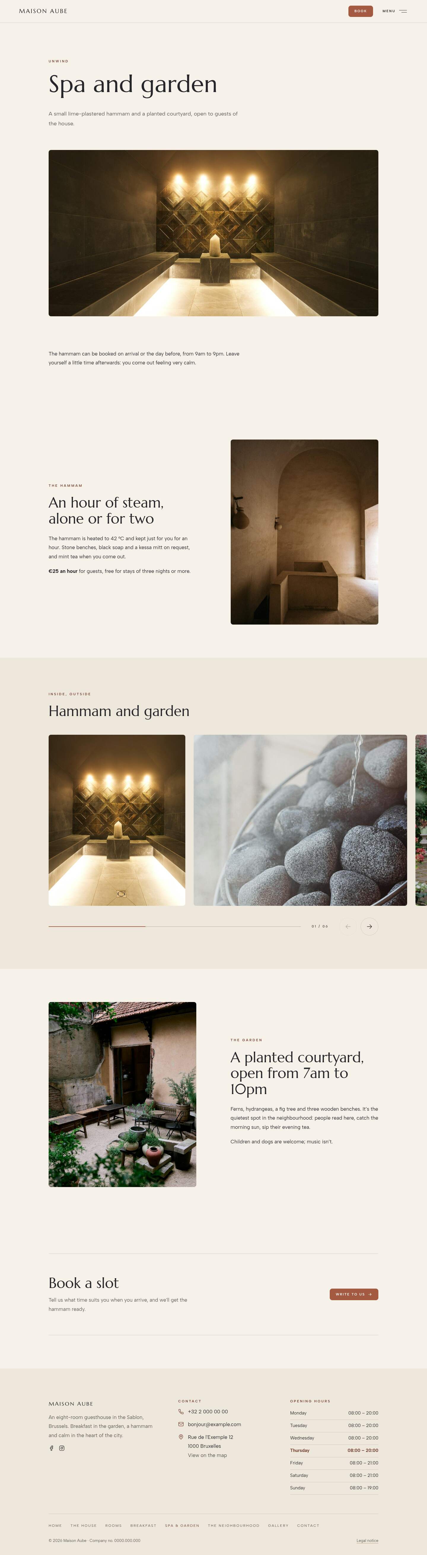 The “Spa & garden” page of the Horizon design on a computer