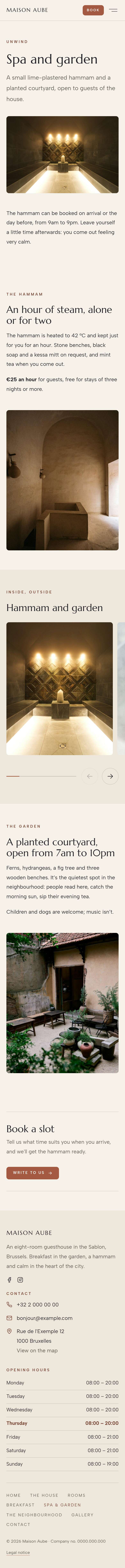The “Spa & garden” page of the Horizon design on a phone, part 1 of 2