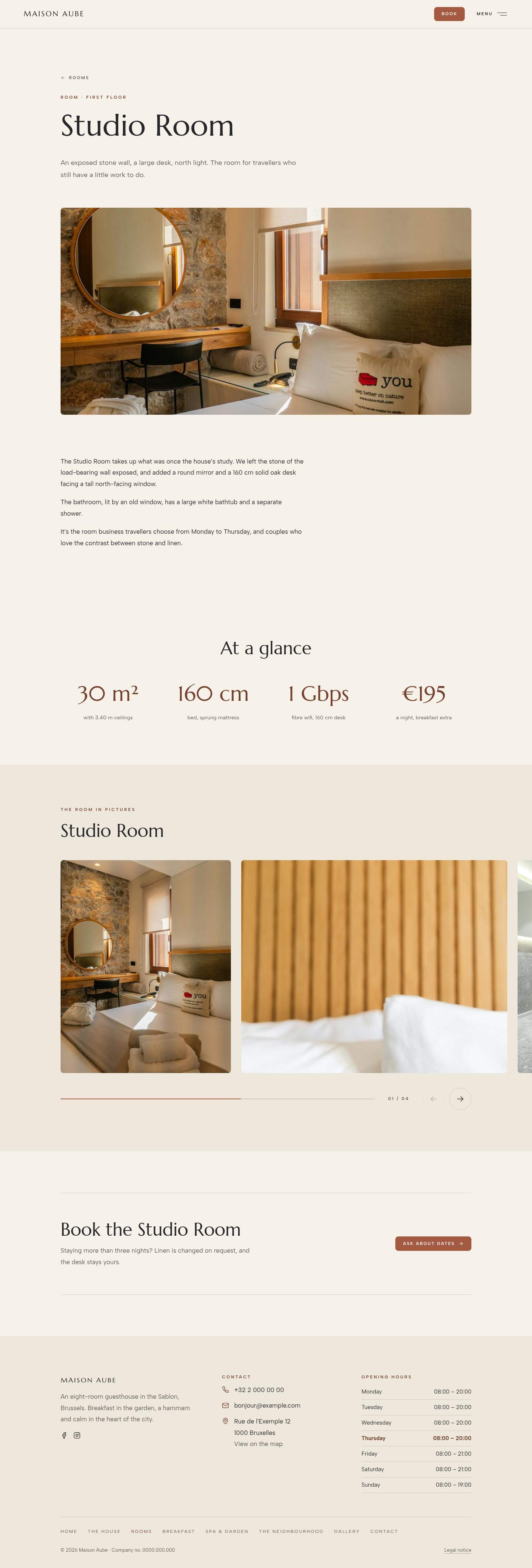 The “Studio Room” page of the Horizon design on a computer