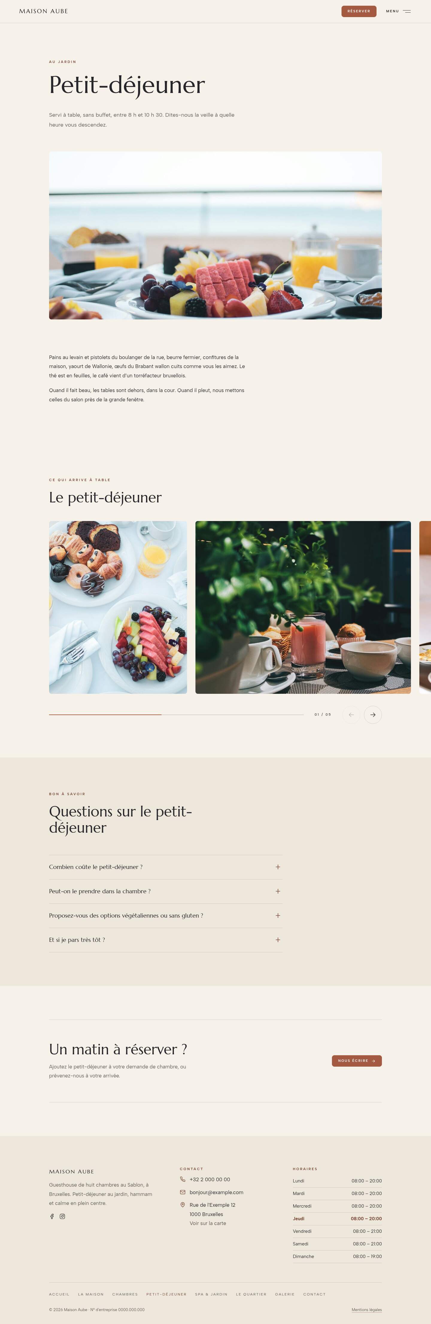 La page « Petit-déjeuner » du modèle Horizon sur un ordinateur