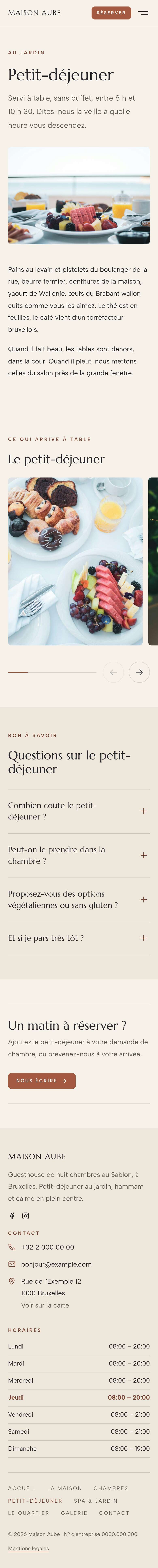 La page « Petit-déjeuner » du modèle Horizon sur un téléphone, partie 1 sur 2