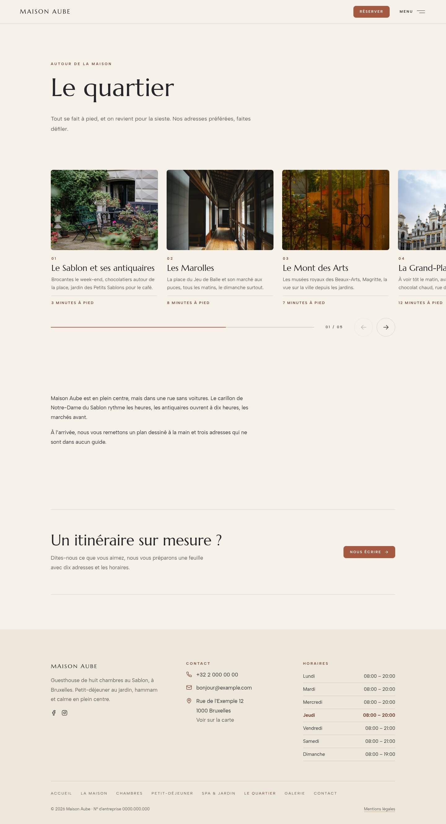 La page « Le quartier » du modèle Horizon sur un ordinateur