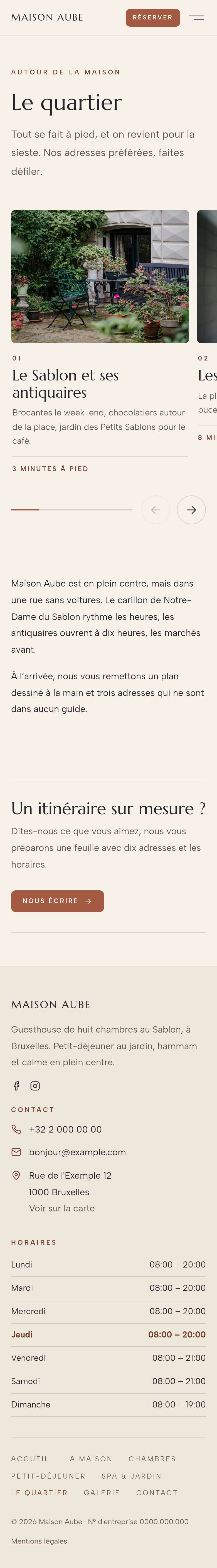 La page « Le quartier » du modèle Horizon sur un téléphone, partie 1 sur 2