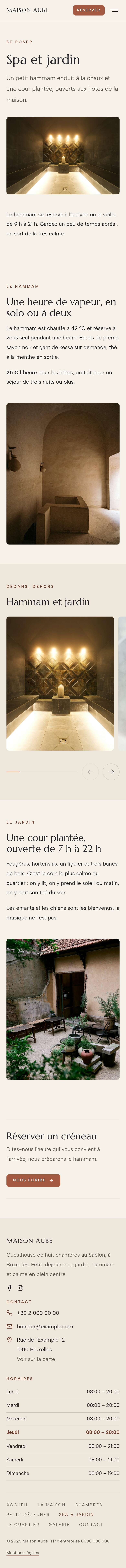 La page « Spa & jardin » du modèle Horizon sur un téléphone, partie 1 sur 2
