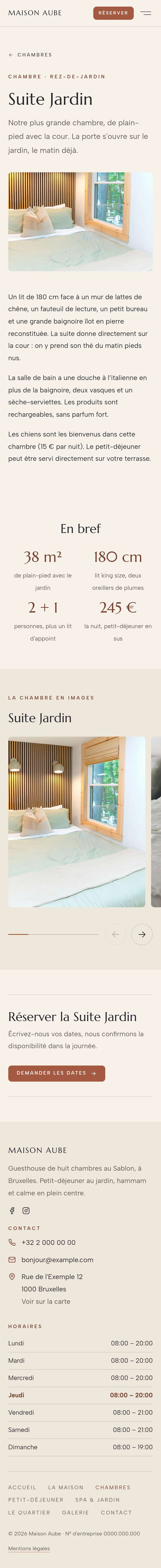 La page « Suite Jardin » du modèle Horizon sur un téléphone, partie 1 sur 2