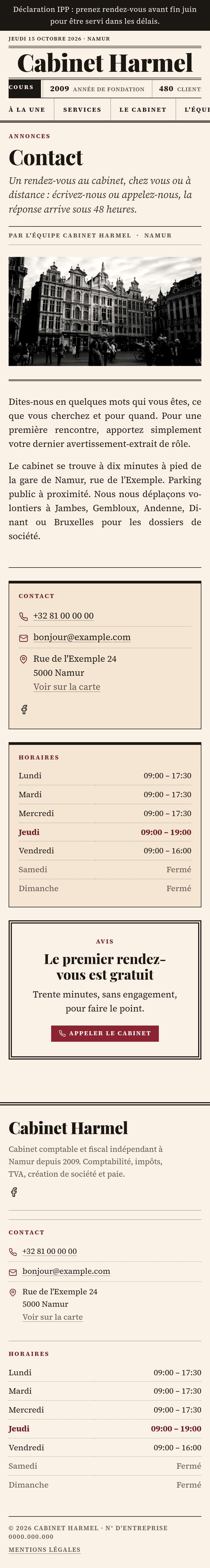 La page « Contact » du modèle Ledger sur un téléphone, partie 1 sur 2