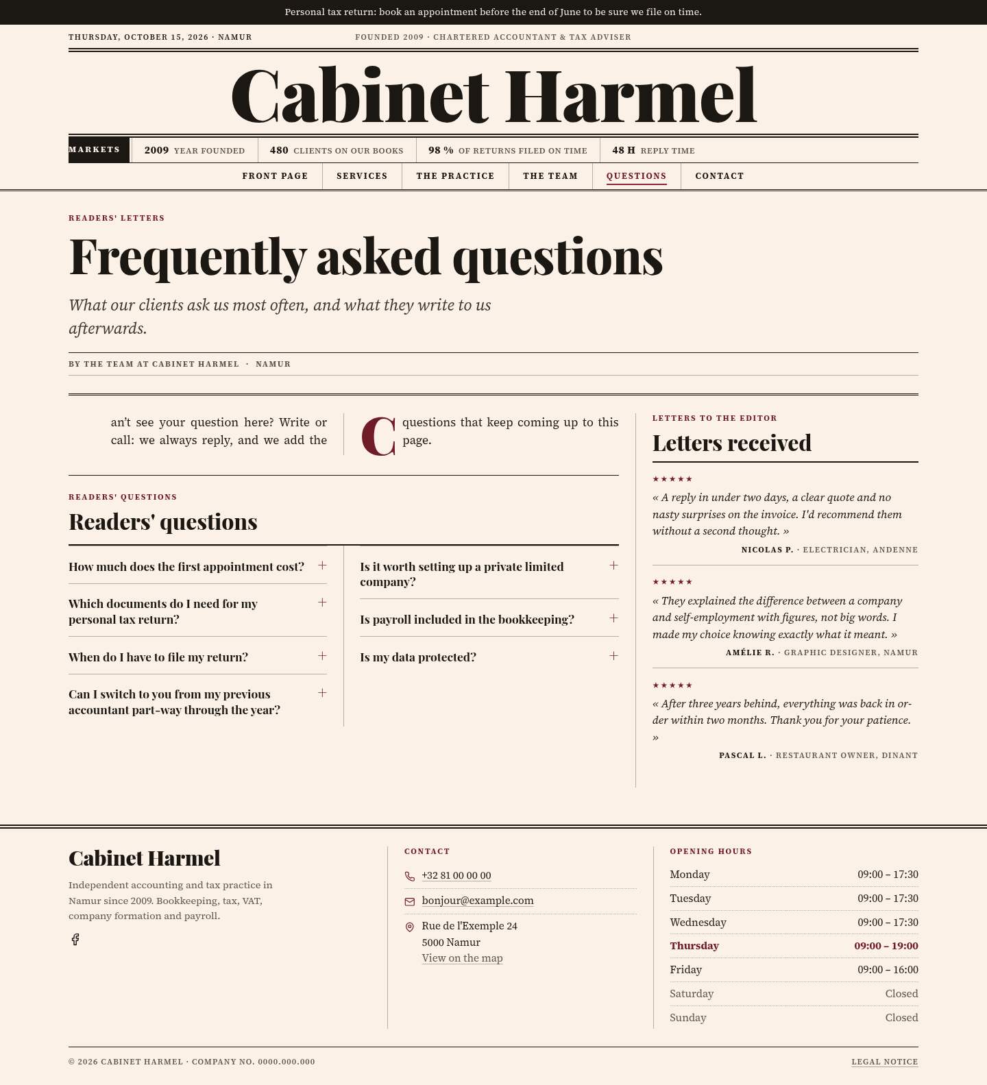 The “Questions” page of the Ledger design on a computer
