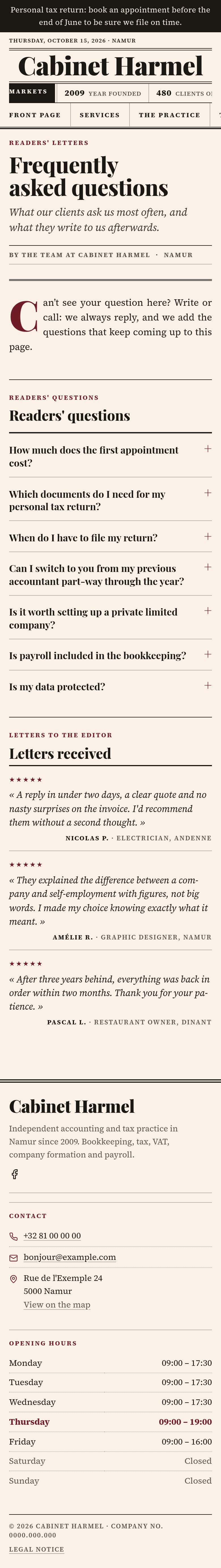 The “Questions” page of the Ledger design on a phone, part 1 of 2