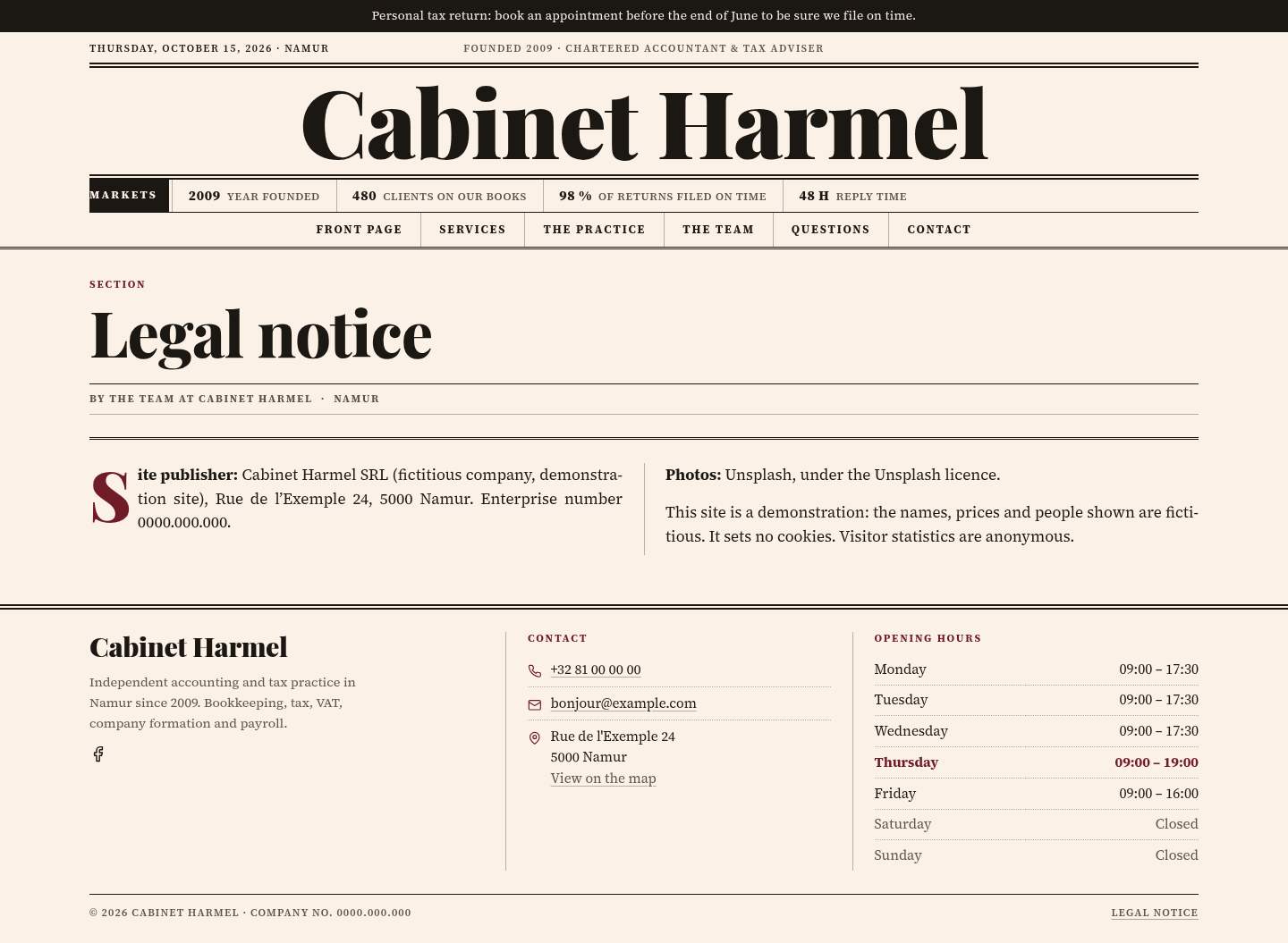 The “Legal notice” page of the Ledger design on a computer