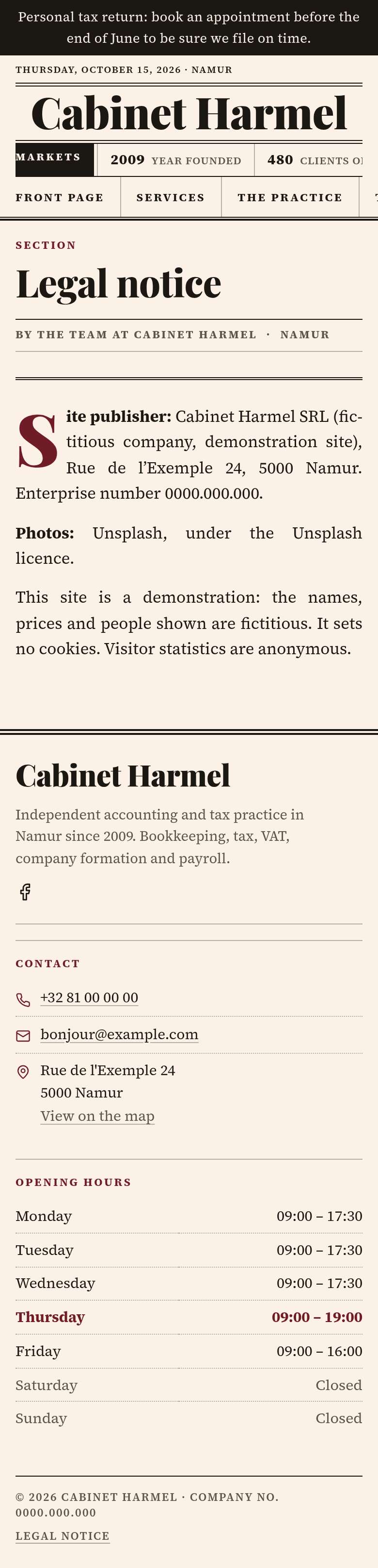The “Legal notice” page of the Ledger design on a phone, part 1 of 1