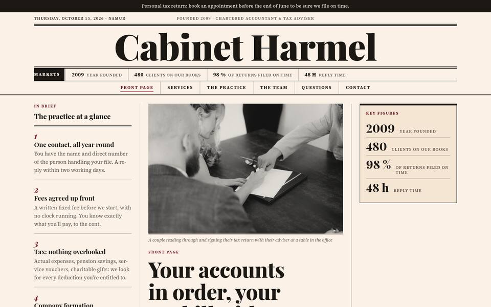 Home page top: text and photo side by side