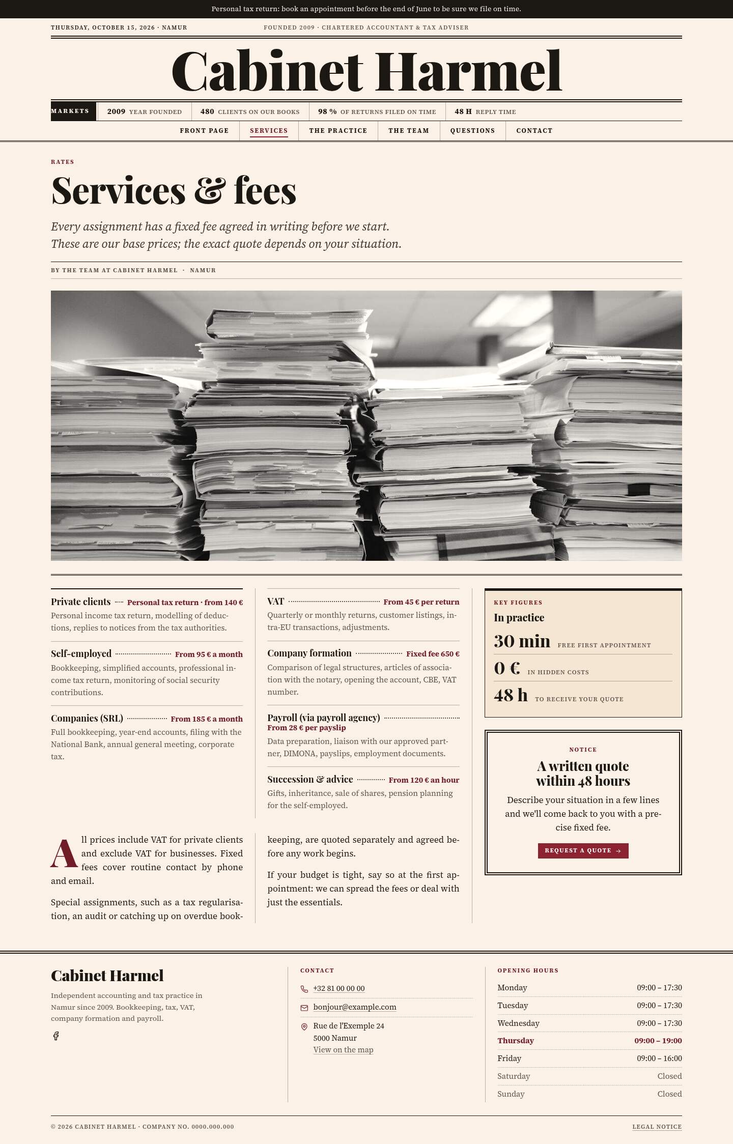 The “Services” page of the Ledger design on a computer