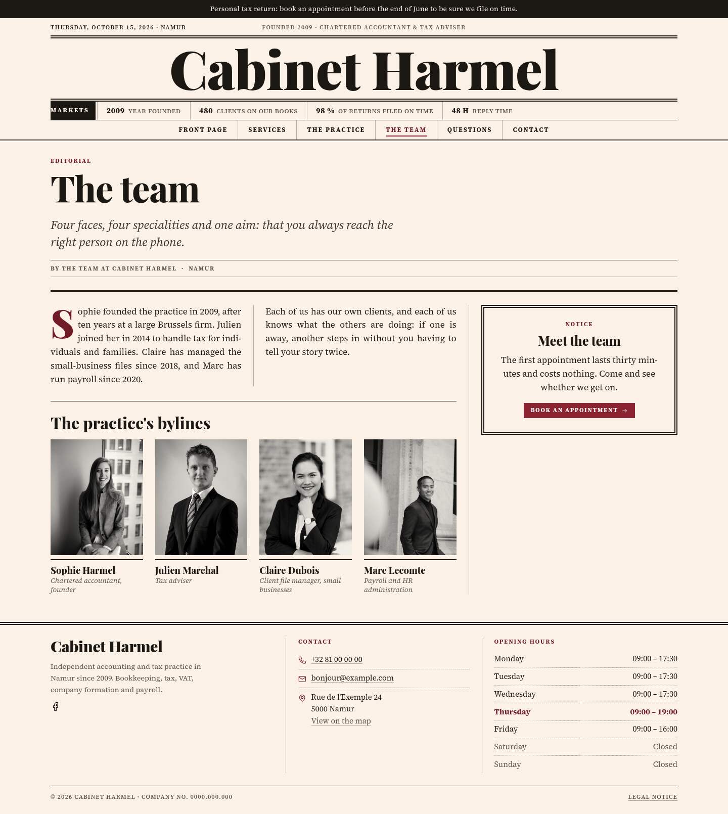 The “The team” page of the Ledger design on a computer