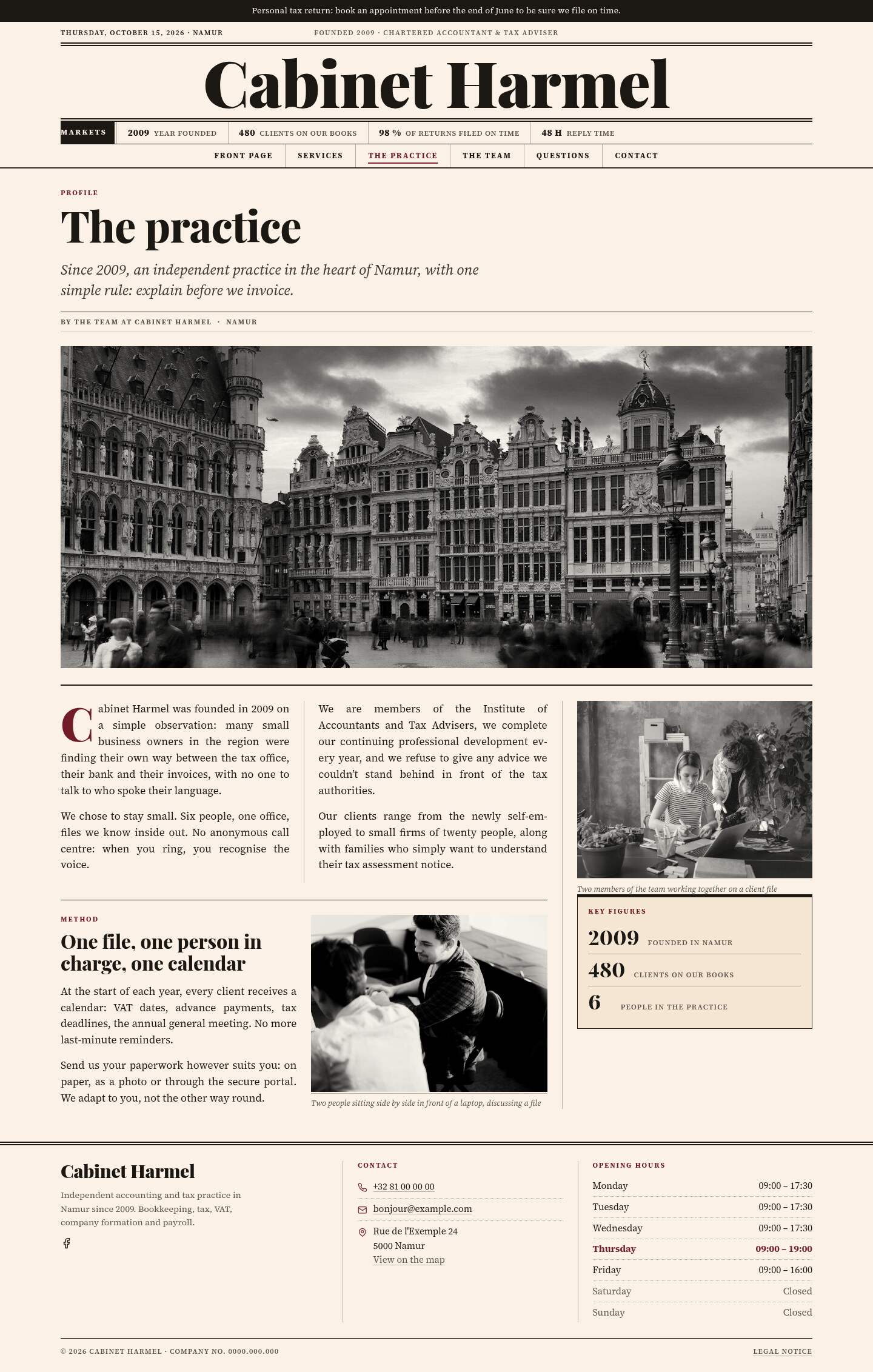 The “The practice” page of the Ledger design on a computer