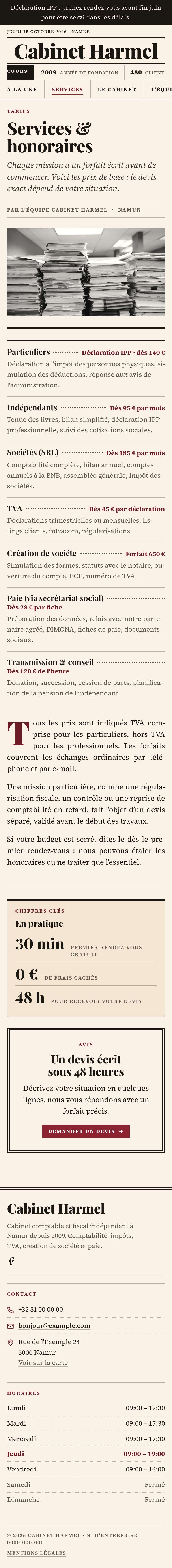 La page « Services » du modèle Ledger sur un téléphone, partie 1 sur 2