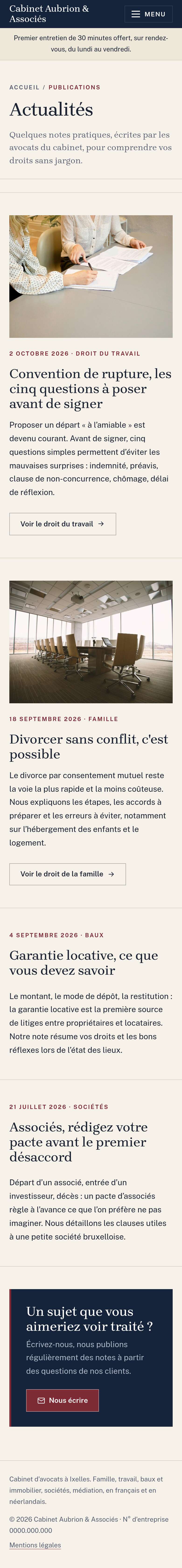 La page « Actualités » du modèle Lex sur un téléphone, partie 1 sur 2