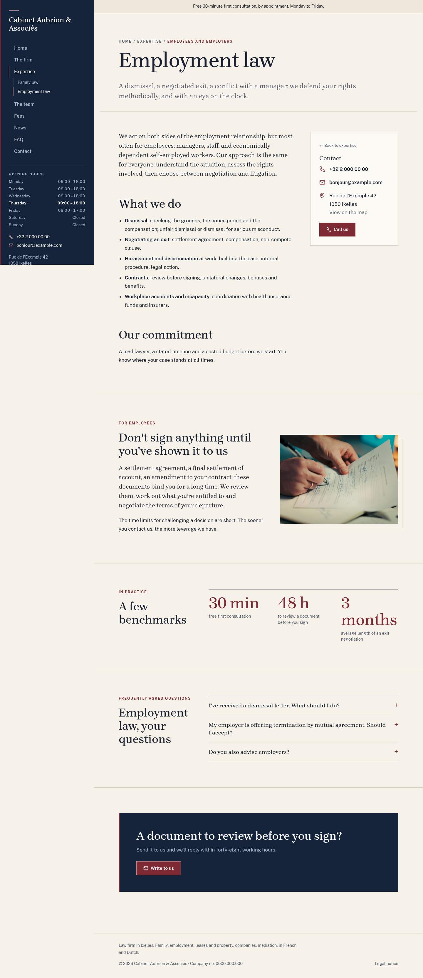 The “Employment law” page of the Lex design on a computer
