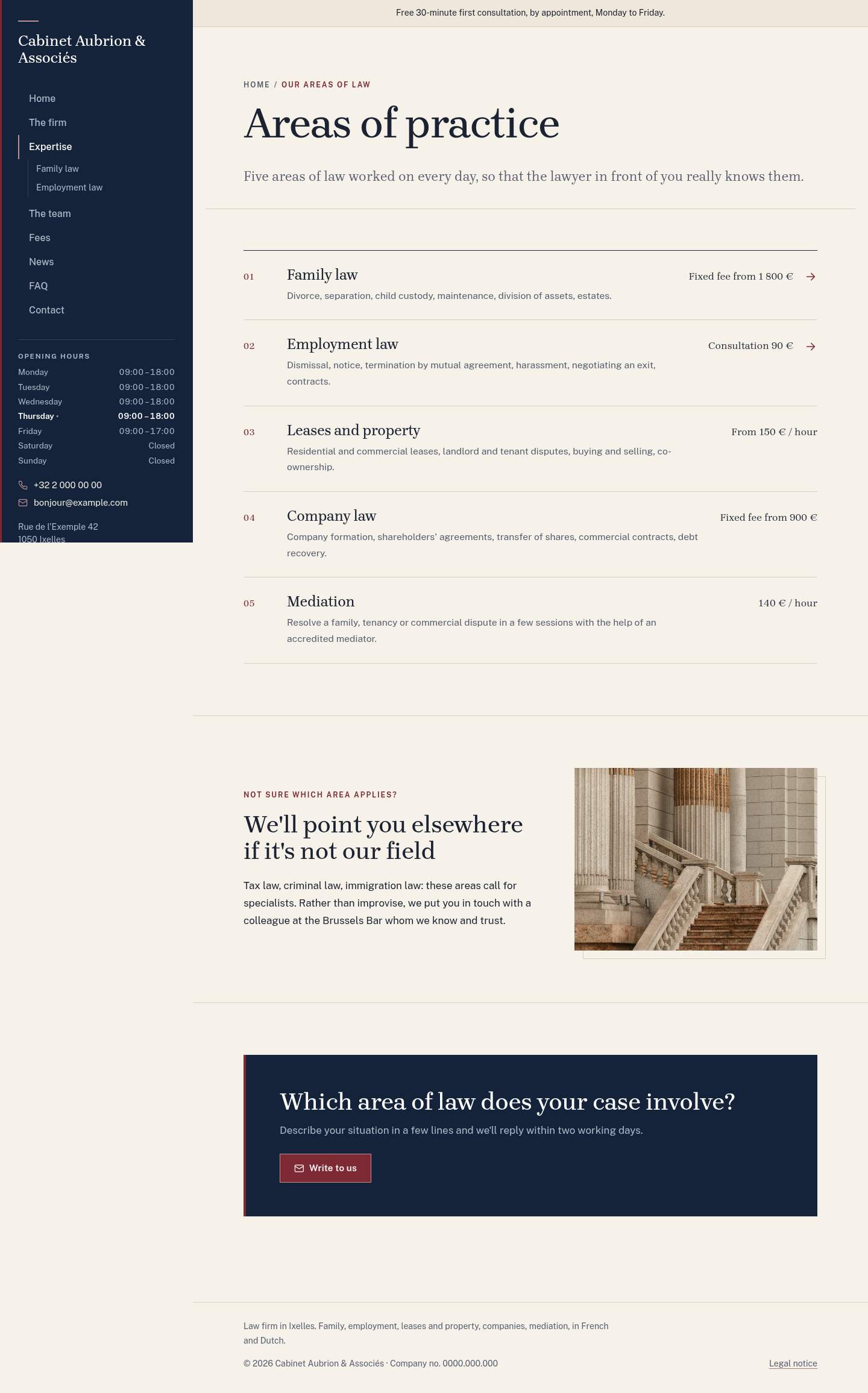 The “Expertise” page of the Lex design on a computer