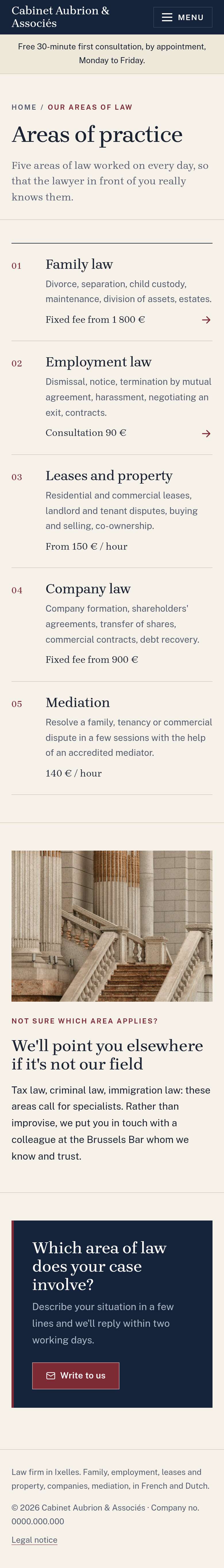 The “Expertise” page of the Lex design on a phone, part 1 of 2