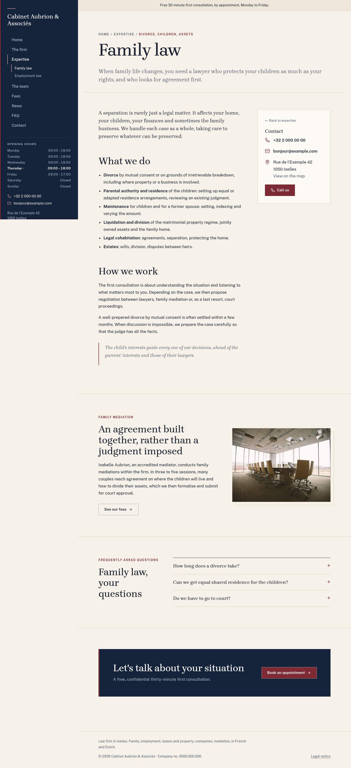 The “Family law” page of the Lex design on a computer