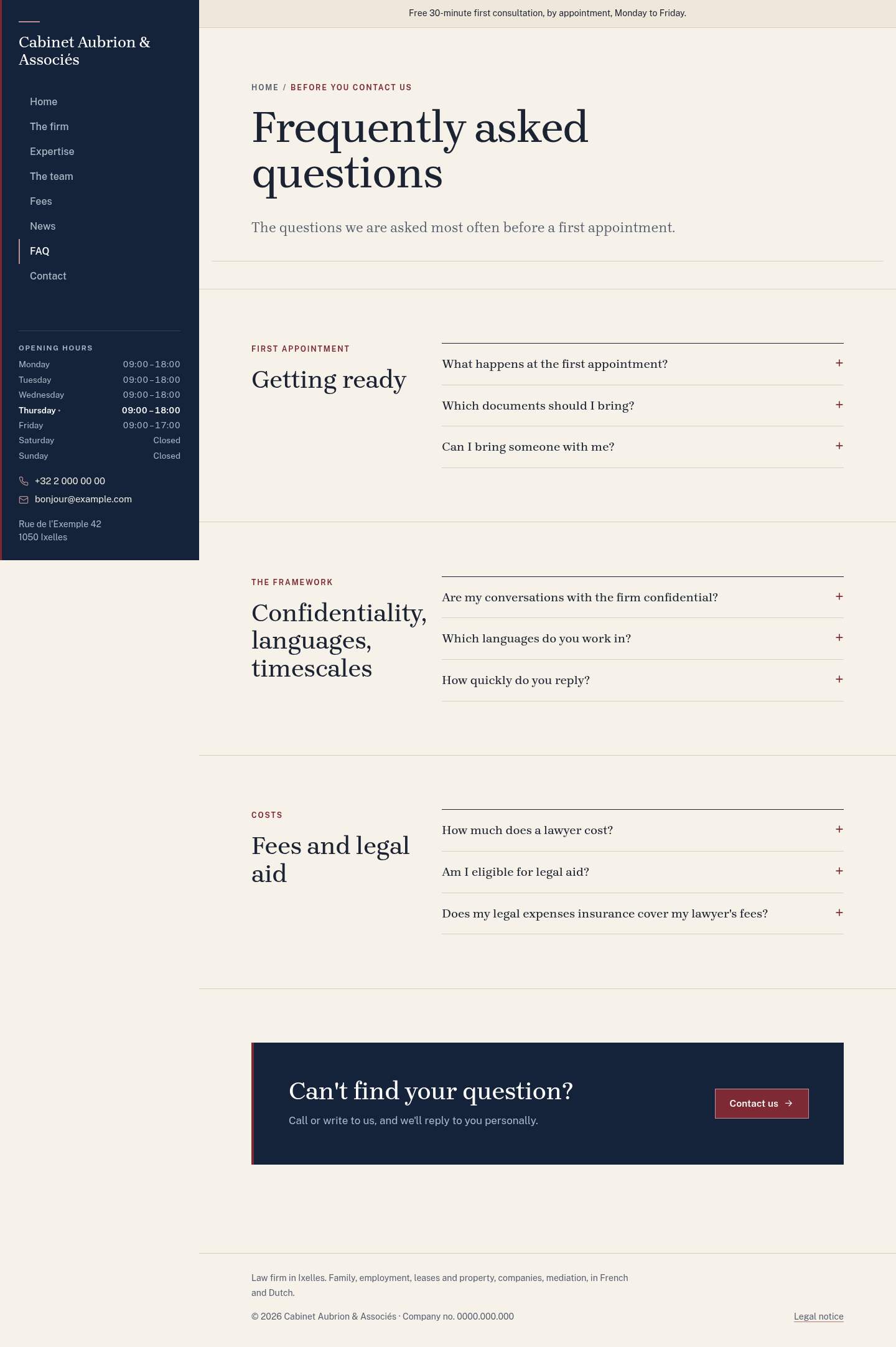 The “FAQ” page of the Lex design on a computer