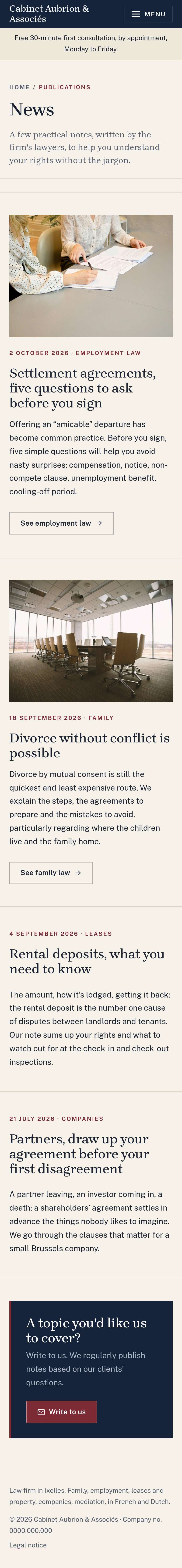 The “News” page of the Lex design on a phone, part 1 of 2
