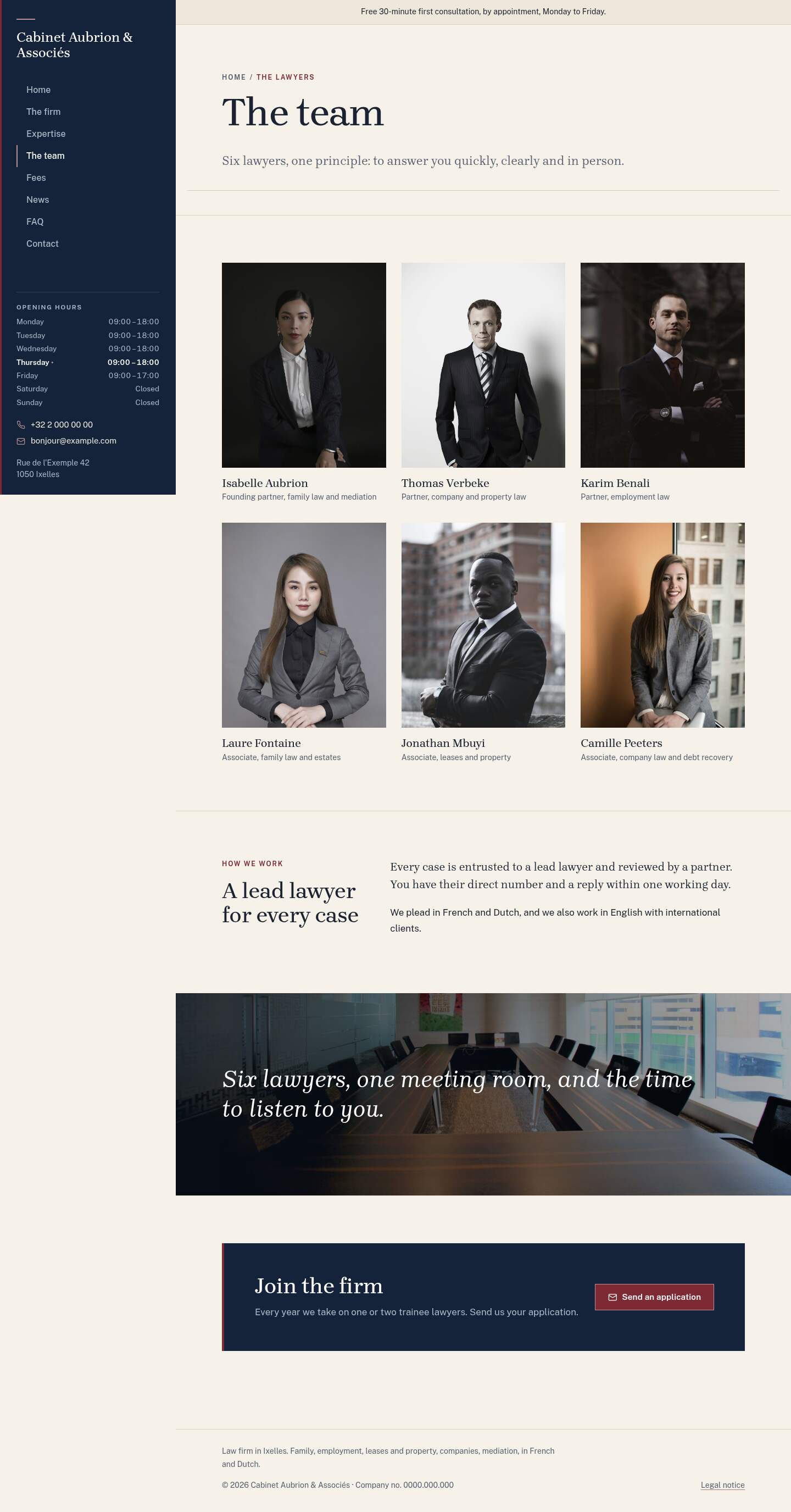 The “The team” page of the Lex design on a computer